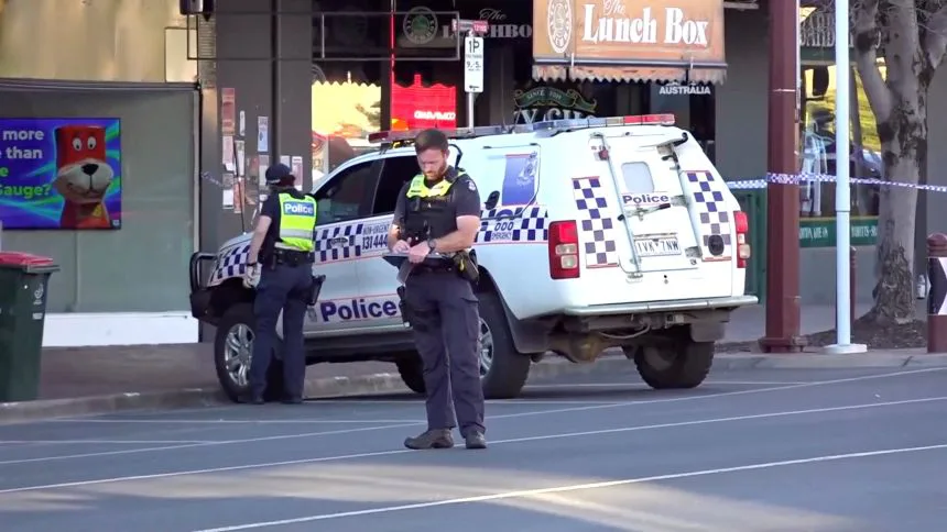 Members of the police stand guard at the crime scene of a vehicle attack on Australian lawmaker Helen Haines in Wangaratta, on October 19, 2026.