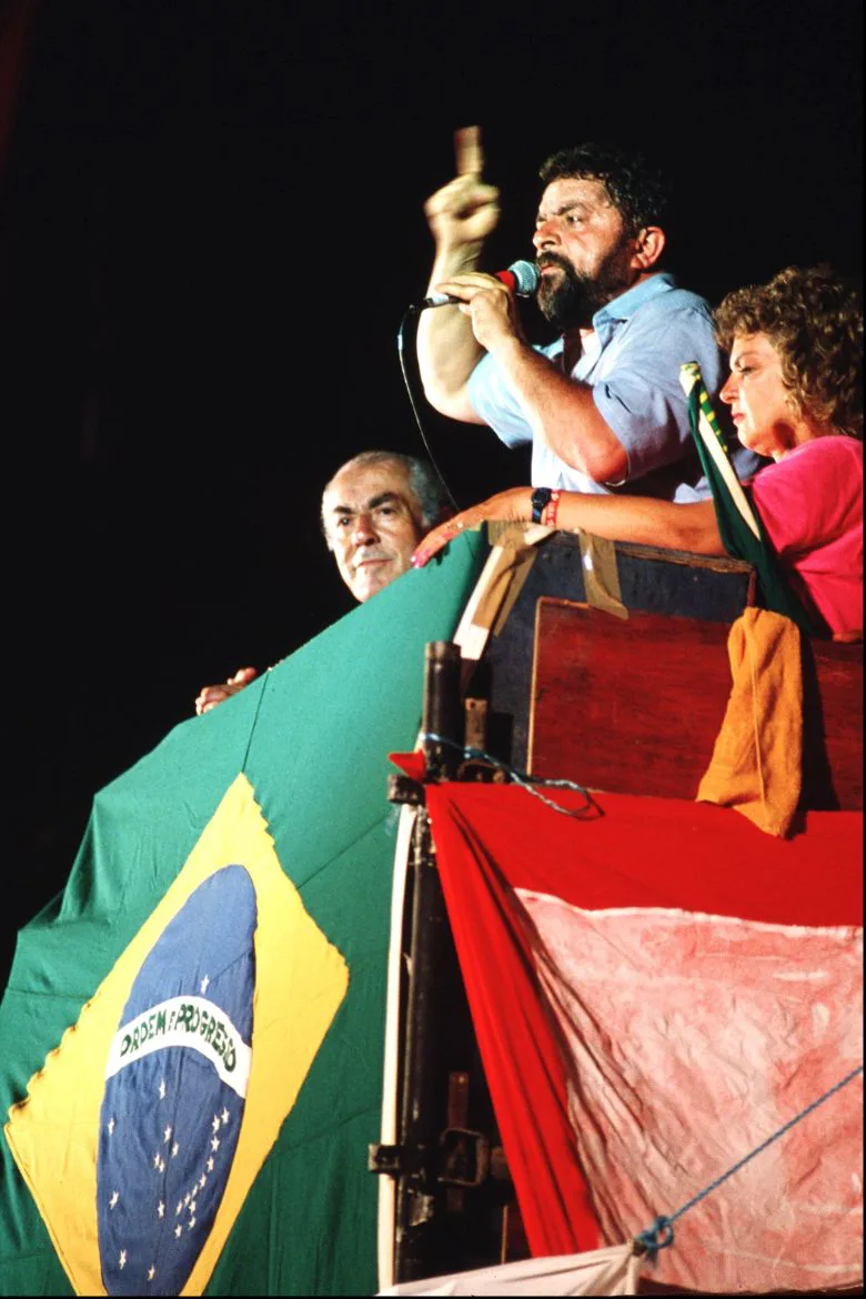 Lula attends a meeting for presidential elections in Rio in 1989.